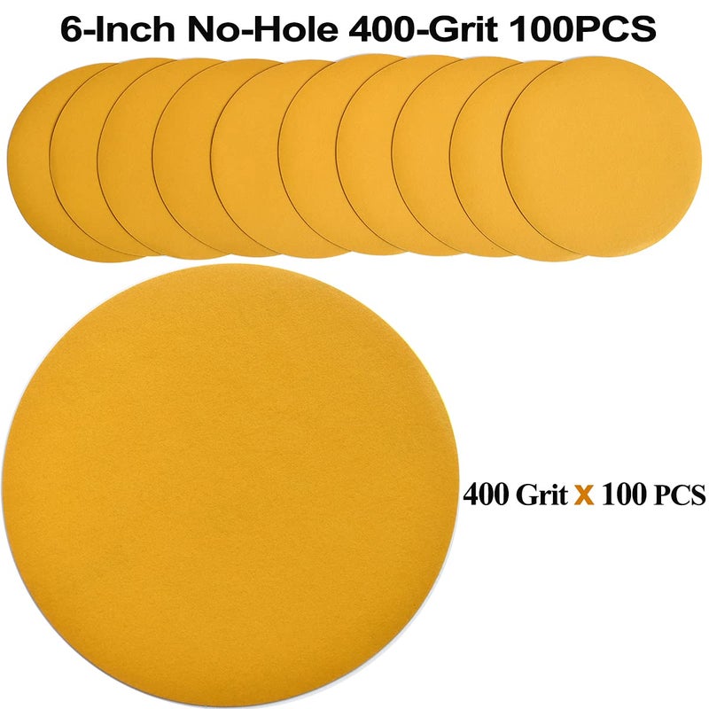 Aiyard 6-Inch No-Hole Hook and Loop Sanding Discs 400-Grit, Random Orbital Sandpaper for Automotive and Woodworking, 100-Pack - Image 2